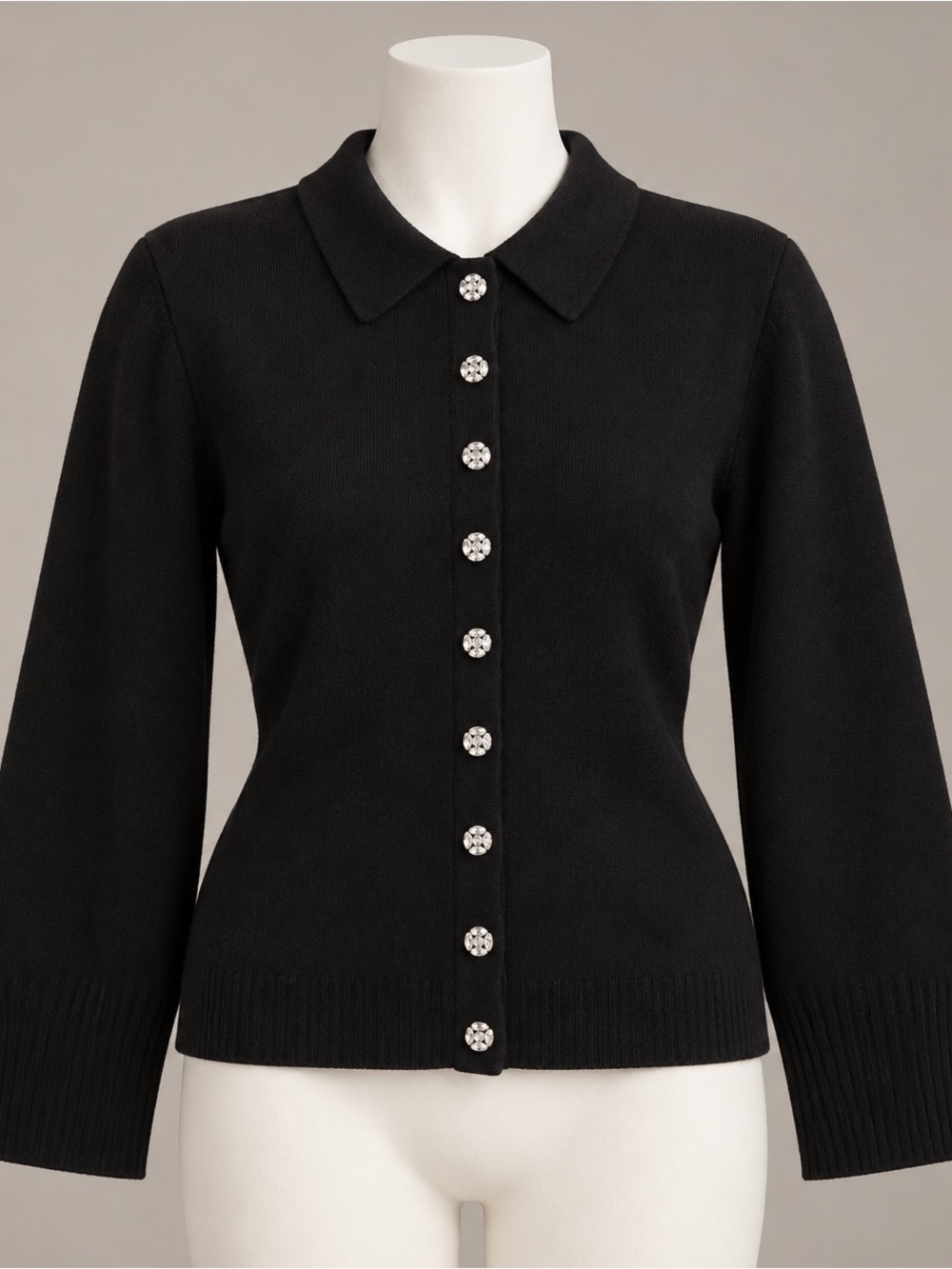 J.Crew Milano-Stitch Lambswool Crystal Button Cardigan Black XXL NWT